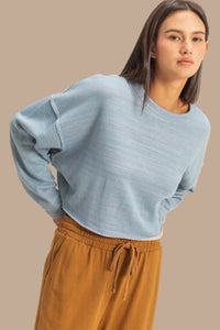 Drop-Shoulder Cropped Top - Dusty Blue
