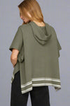 Hooded Sweater Top With Stripe Detail - Olive