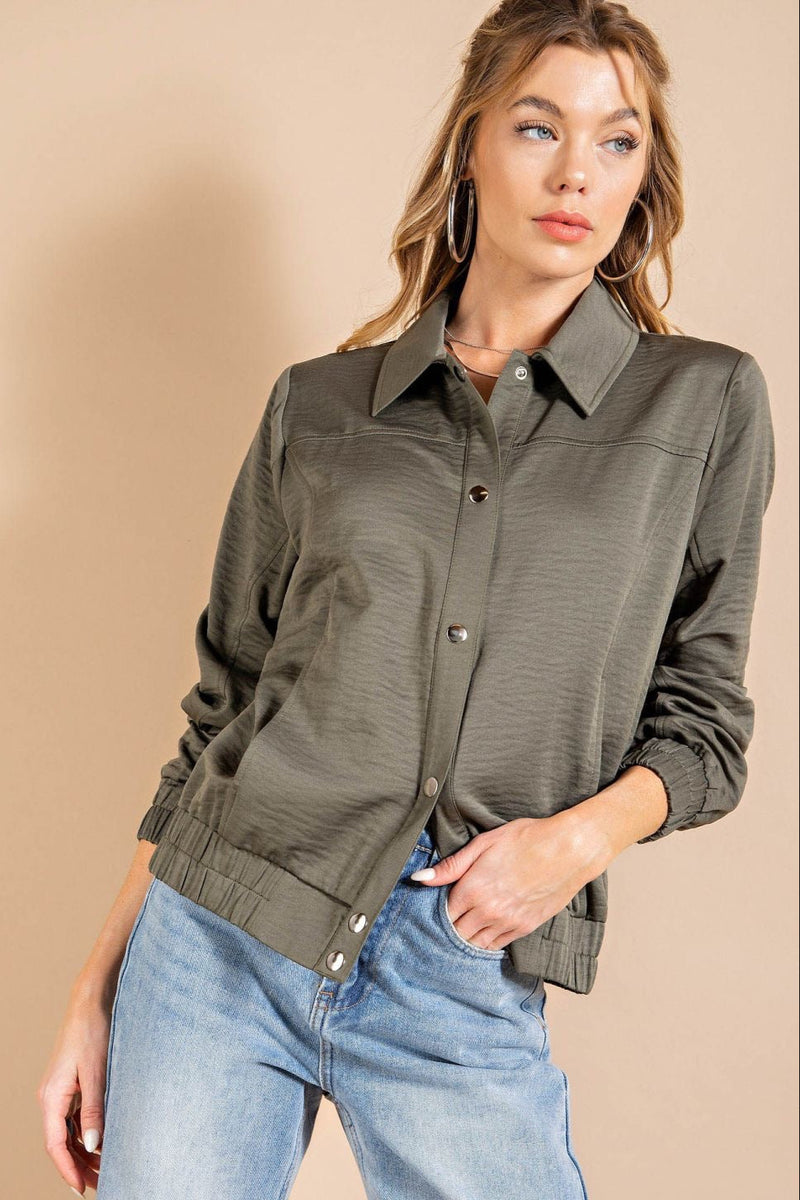 Lightweight Snap Button Jacket - Olive