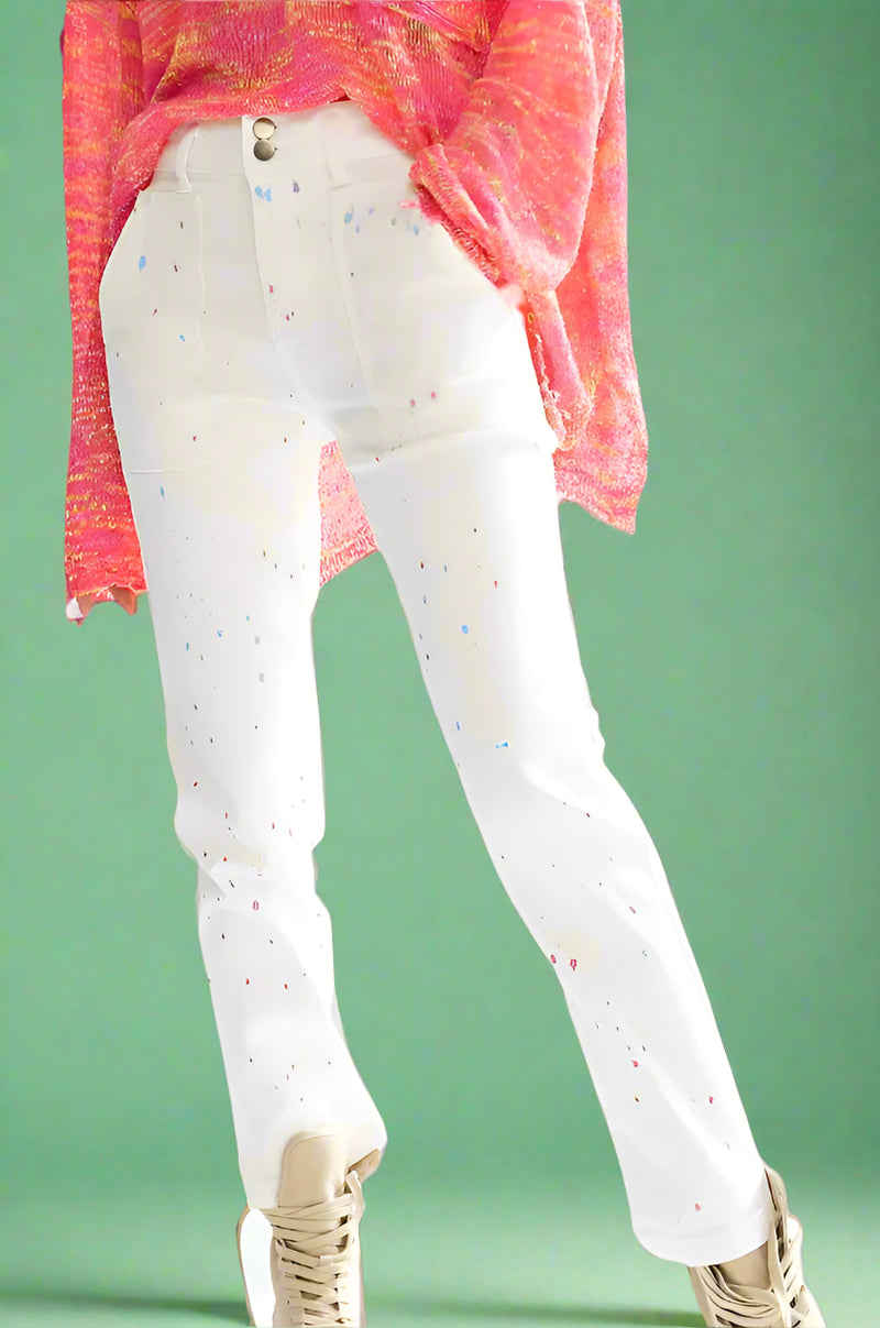 Paint Splatter Carpenter Pant - White