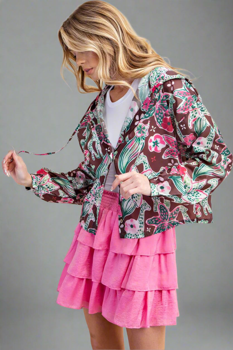 Lightweight Button Front Jacket - Mocha Multi