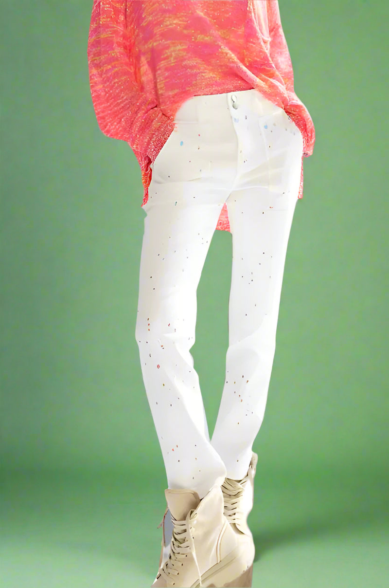 Paint Splatter Carpenter Pant - White