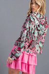 Lightweight Button Front Jacket - Mocha Multi