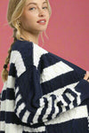 Textured Stripe Button-Up Cardigan - Navy