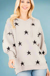 V Neck Star Hooded Sweater Top - Grey