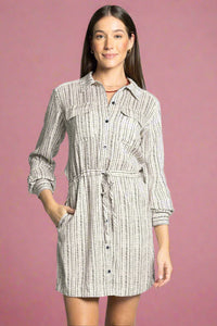 Edna Button Down Dress - Black Off White