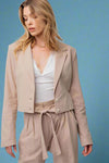 Cropped Pinstripe Blazer - Khaki