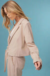 Cropped Pinstripe Blazer - Khaki