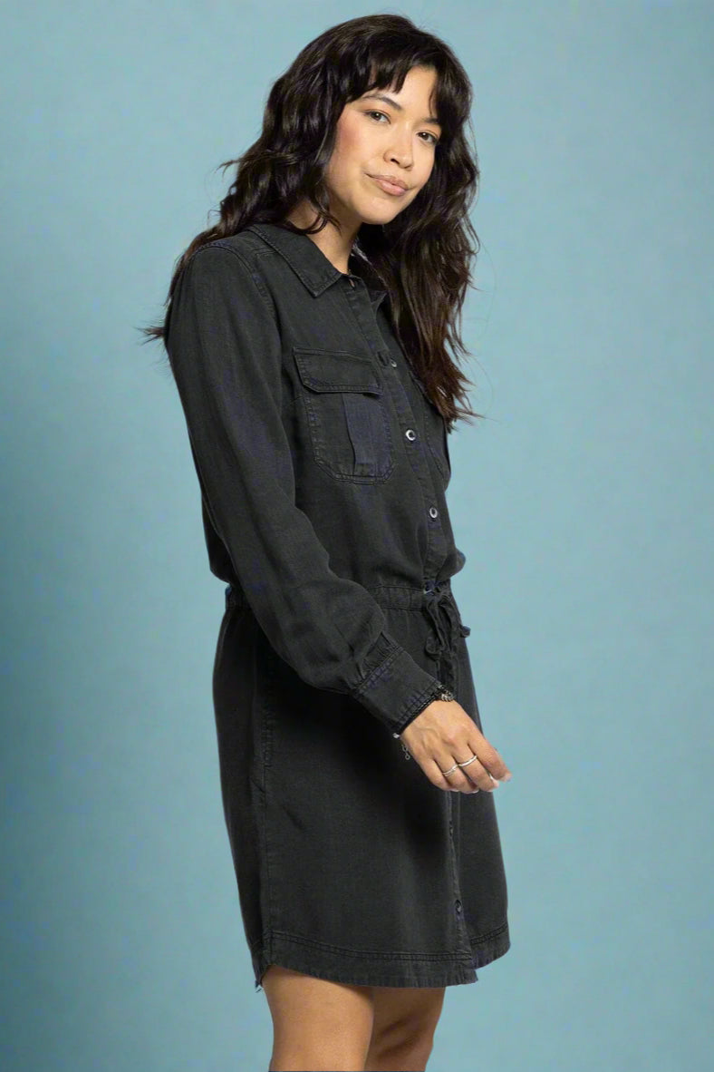 Edna Button Down Dress - Noir