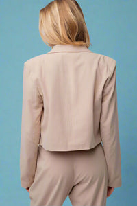 Cropped Pinstripe Blazer - Khaki