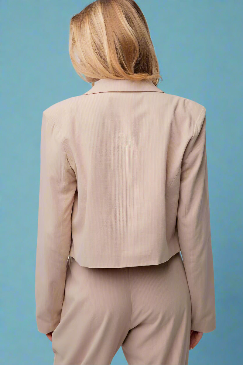 Cropped Pinstripe Blazer - Khaki