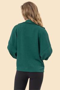 High Neck Zip-Up Jacket - Dark Green