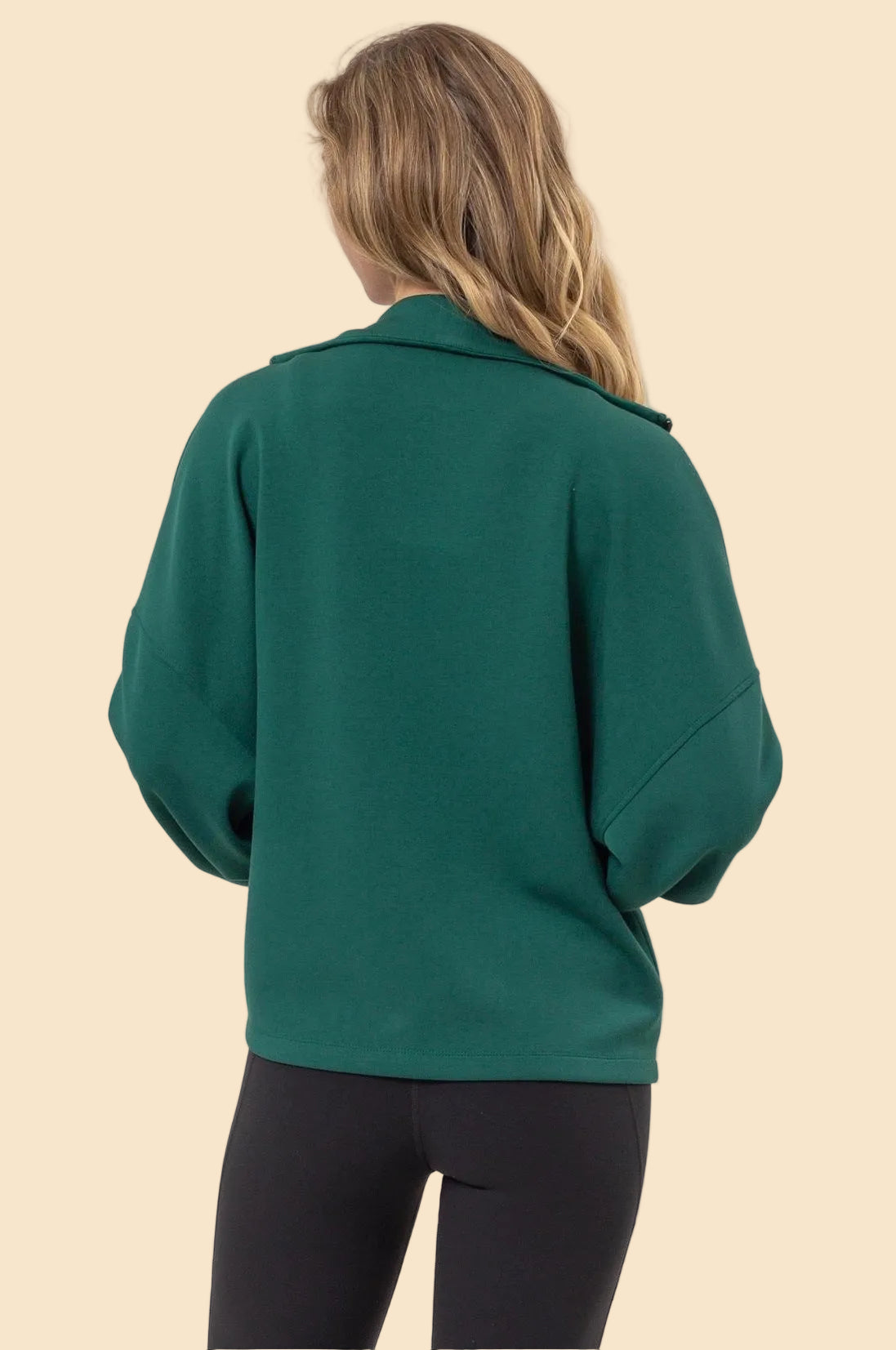 High Neck Zip-Up Jacket - Dark Green