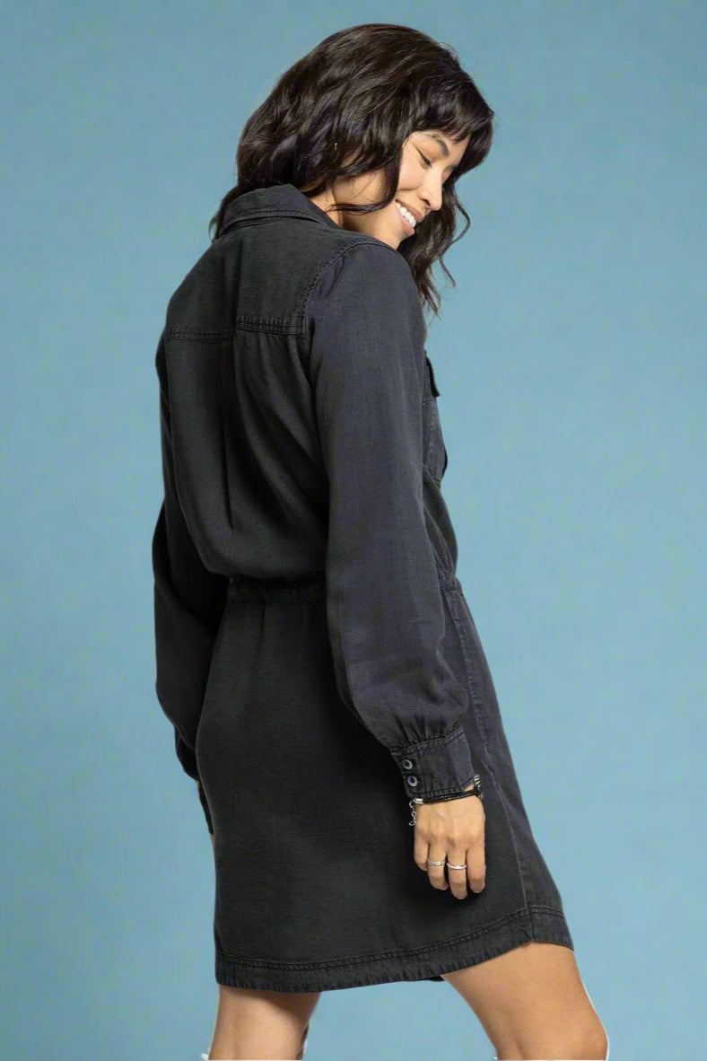 Edna Button Down Dress - Noir