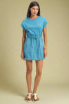 Short Sleeve Elasticized Mini Dress - Blue