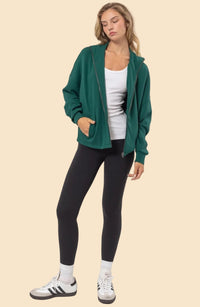 High Neck Zip-Up Jacket - Dark Green