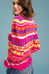 Lightweight Heart Sweater - Hot Pink