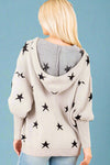 V Neck Star Hooded Sweater Top - Grey