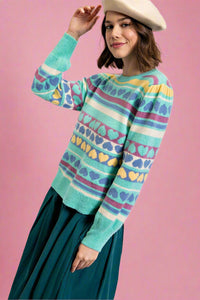 Lightweight Heart Sweater - Mint Green