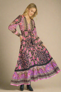 Cherry Blossom Print Sabrina Maxi Black