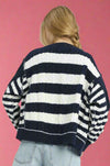 Textured Stripe Button-Up Cardigan - Navy
