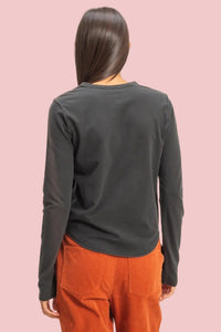 Long Sleeve Round Hem Top - Black