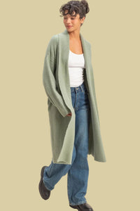 Longline Open Front Duster Sweater - Sage Green