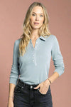 Lucy Collared Half Button Top - Dusty Blue