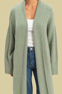 Longline Open Front Duster Sweater - Sage Green