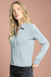 Lucy Collared Half Button Top - Dusty Blue