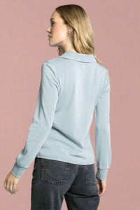 Lucy Collared Half Button Top - Dusty Blue