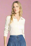 Lucy Collared Half Button Top - Off White