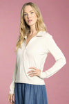 Lucy Collared Half Button Top - Off White