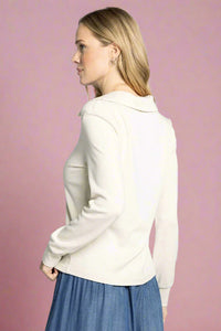 Lucy Collared Half Button Top - Off White