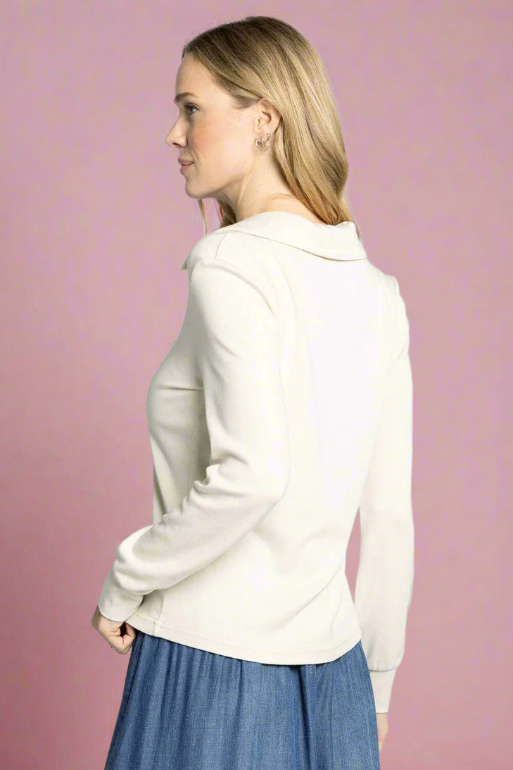 Lucy Collared Half Button Top - Off White