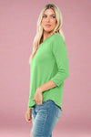 3/4 Sleeve Round Hem Top - Green