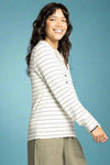 Lucy Collared Half Button Top - Noir Stripe
