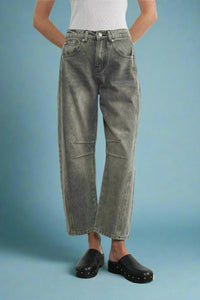 Contrast Stitch Barrel Jeans - Grey Denim