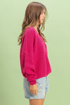 Oversized V-Neck Knit Sweater - Rose