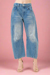 Contrast Stitch Barrel Jeans - Denim
