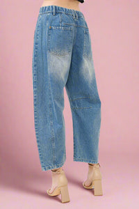Contrast Stitch Barrel Jeans - Denim