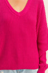 Oversized V-Neck Knit Sweater - Rose