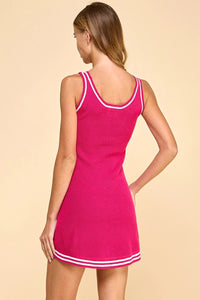 Knit Striped Detail Dress - Magenta