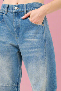 Contrast Stitch Barrel Jeans - Denim