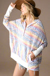Oversize Stripe Button Up Hoodie Top Blue