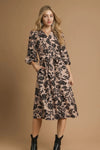 Mix Floral Print Midi Dress with Waist Tie