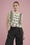 Embroidered Crochet Lace Vest - Natural