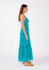 Boho Embroidered V Neck Tiered Halter Maxi Dress