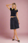 Low Waisted Midi Pleated Skirt - Black