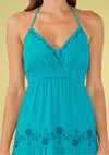 Boho Embroidered V Neck Tiered Halter Maxi Dress